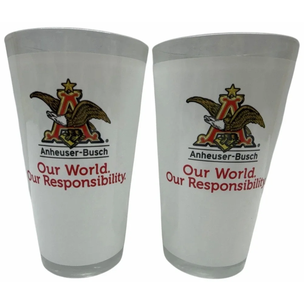2- Budweiser Pint 16 oz Beer‎ Glass Anheuser Busch Eagle A Logo
